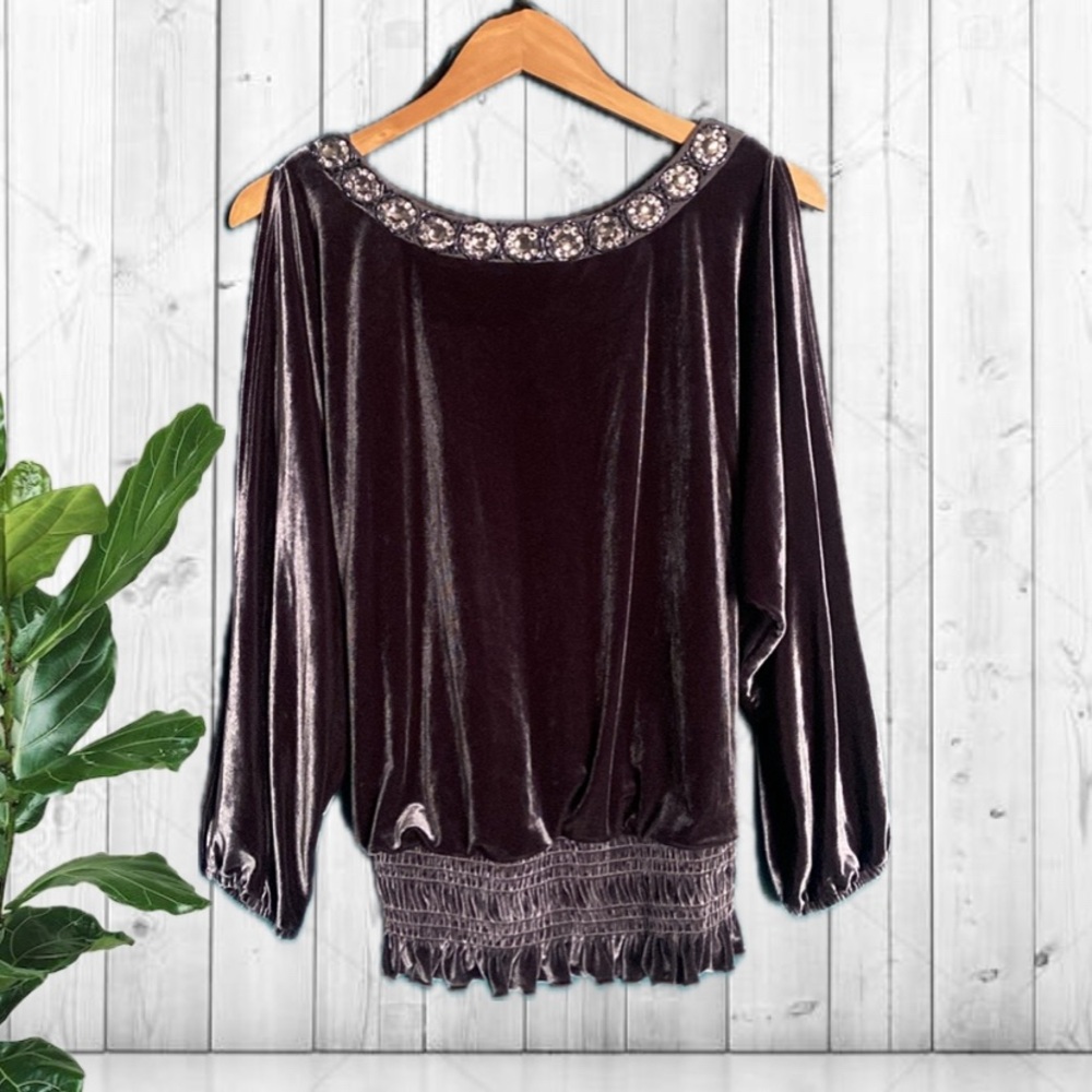 Onyx Velvet Rhinestone Blouse NWT